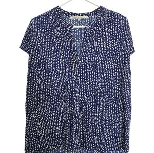 Collective Concepts Blue White Dots Button Front Blouse Large